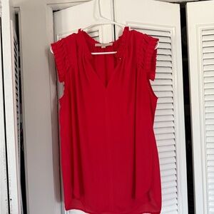 LOFT Red Ruffled Blouse